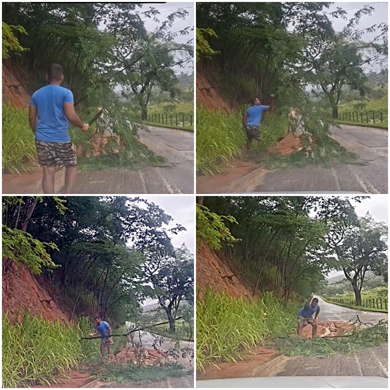 Vereador devido as chuvas limpa estrada que liga sede a Vargem Alegre
